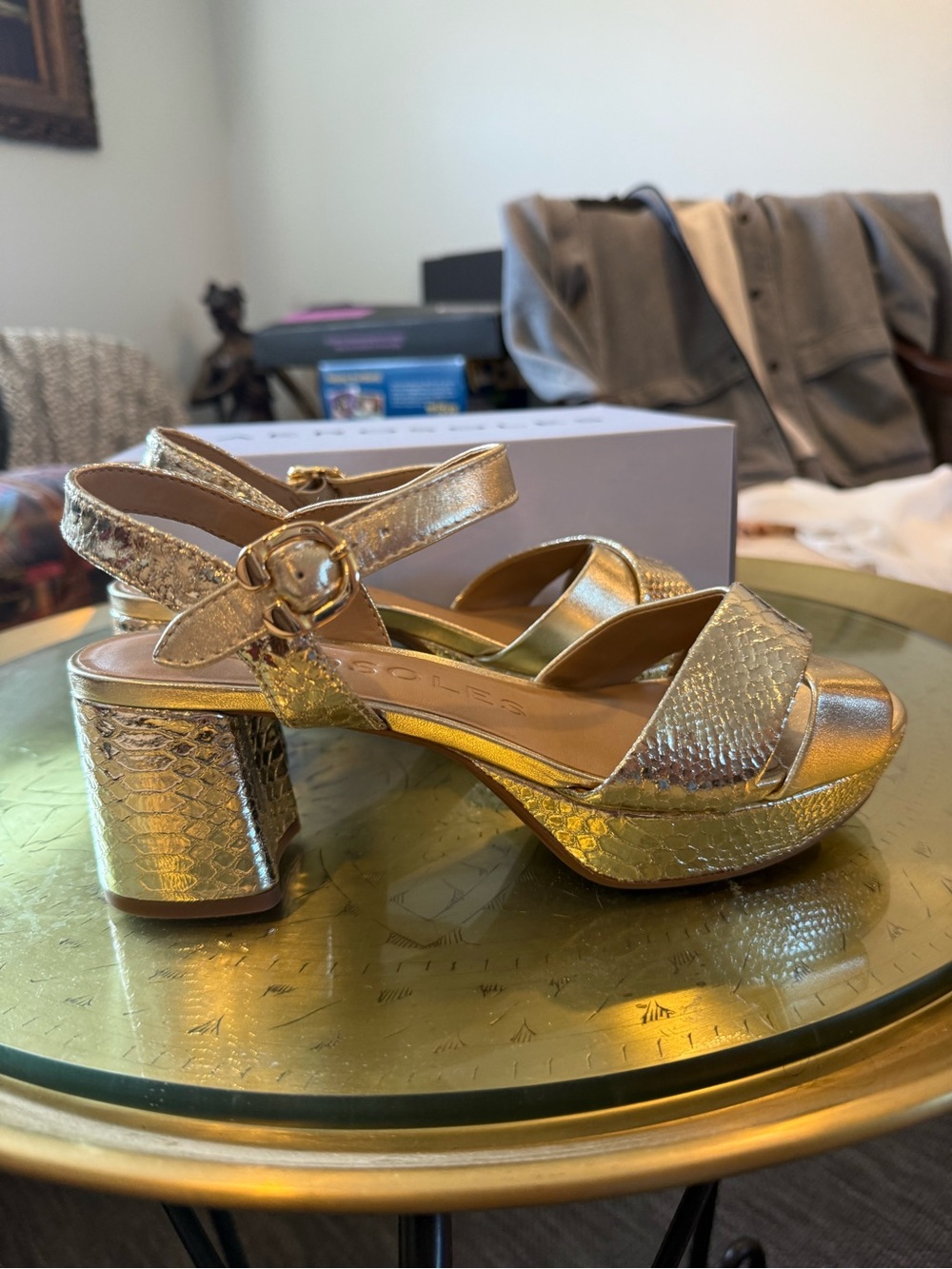 AEROSOLES Gold Metallic Platform Sandals